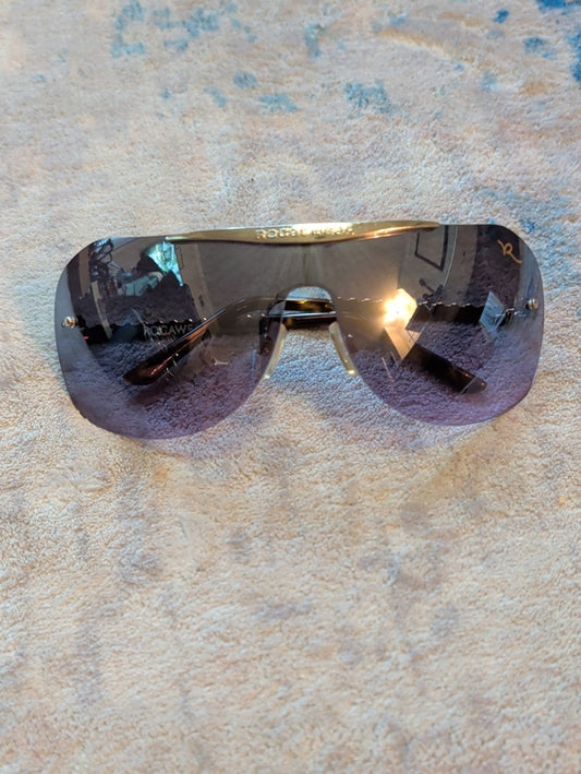 Vintage Rocawear Men's Shield Sunglasses- Purple Gradient Lenses w/ Gold Accents