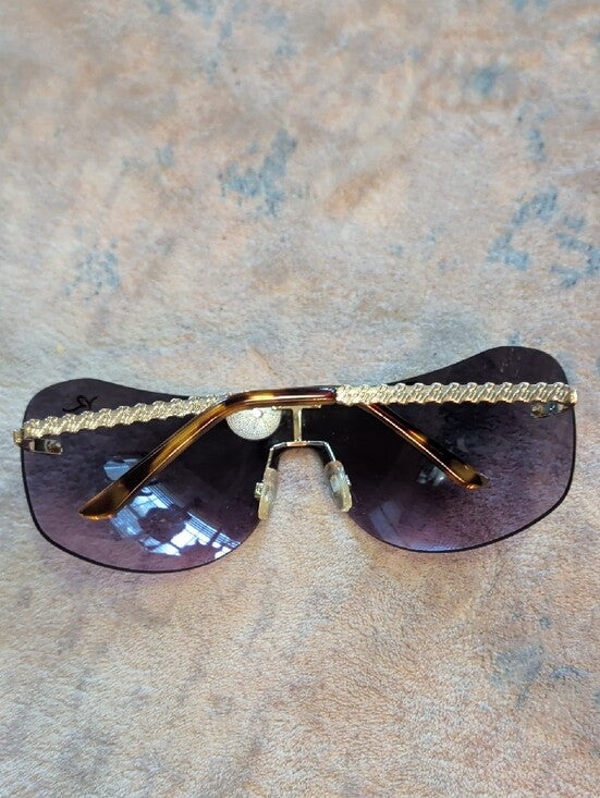 Vintage Rocawear Men's Shield Sunglasses- Purple Gradient Lenses w/ Gold Accents