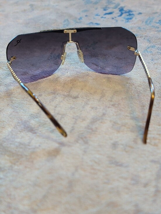 Vintage Rocawear Men's Shield Sunglasses- Purple Gradient Lenses w/ Gold Accents
