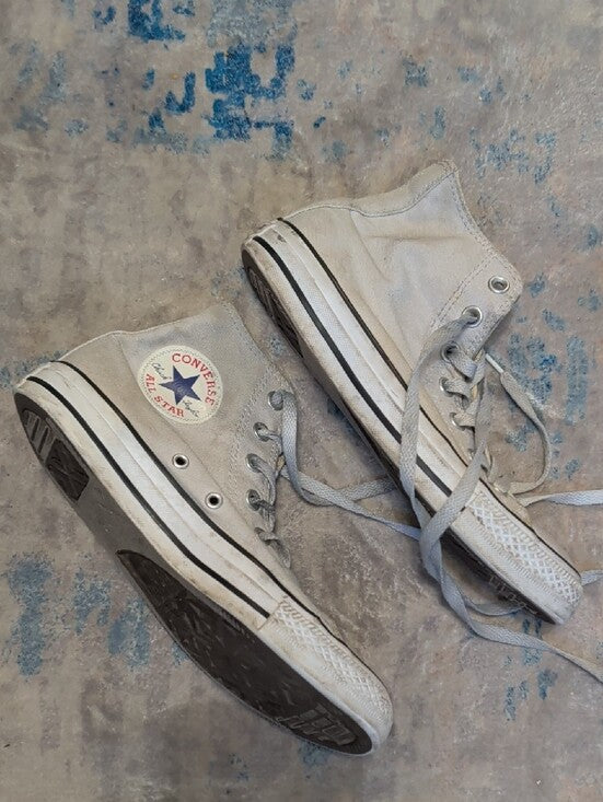Converse High Top Sneakers in Off-White Grey W/ Black Trim Women's 7/ Men's 5 US