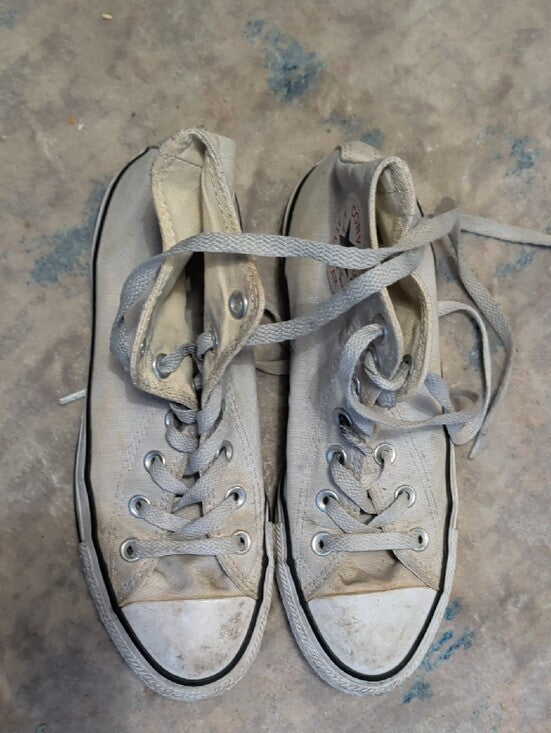 Converse High Top Sneakers in Off-White Grey W/ Black Trim Women's 7/ Men's 5 US