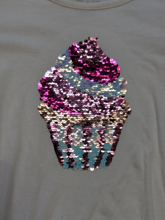 Place White Long-Sleeve Tee with Pink Sequin Cupcake Girls Large (10-12)