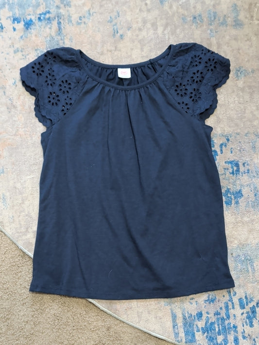 Wonder Nation Navy Eyelet Sleeve Top -  Casual Scoop Neck Girls Large (10-12)