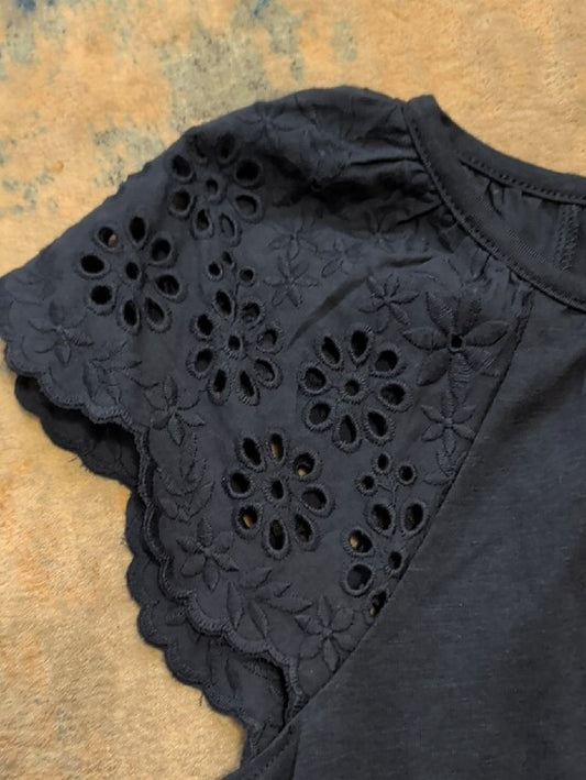Wonder Nation Navy Eyelet Sleeve Top -  Casual Scoop Neck Girls Large (10-12)