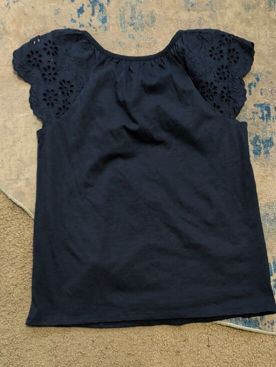 Wonder Nation Navy Eyelet Sleeve Top -  Casual Scoop Neck Girls Large (10-12)