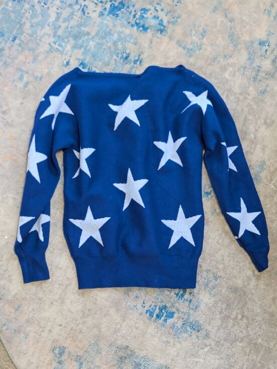 Girls' Navy Star Print Knit Sweater Top Size Large (10-12)