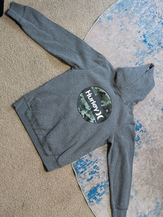 Hurley Gray Hoodie with Green Camo Logo Boys XL (14-16)