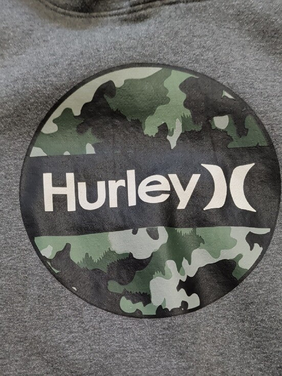 Hurley Gray Hoodie with Green Camo Logo Boys XL (14-16)