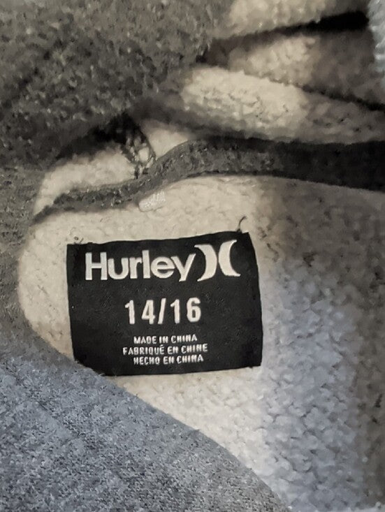 Hurley Gray Hoodie with Green Camo Logo Boys XL (14-16)