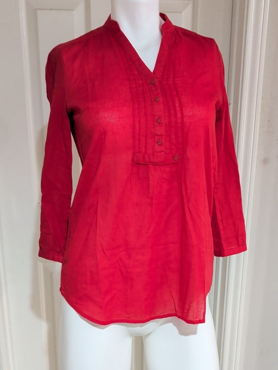 Esprit Red V-Neck Pintuck Button Tunic Women's 4 US