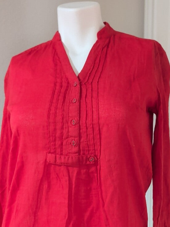 Esprit Red V-Neck Pintuck Button Tunic Women's 4 US