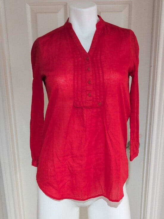 Esprit Red V-Neck Pintuck Button Tunic Women's 4 US
