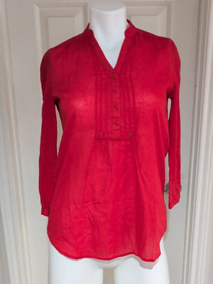 Esprit Red V-Neck Pintuck Button Tunic Women's 4 US