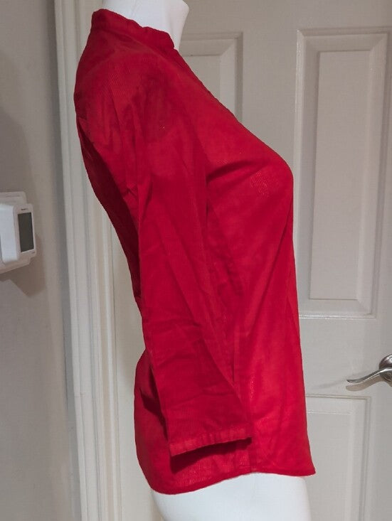 Esprit Red V-Neck Pintuck Button Tunic Women's 4 US