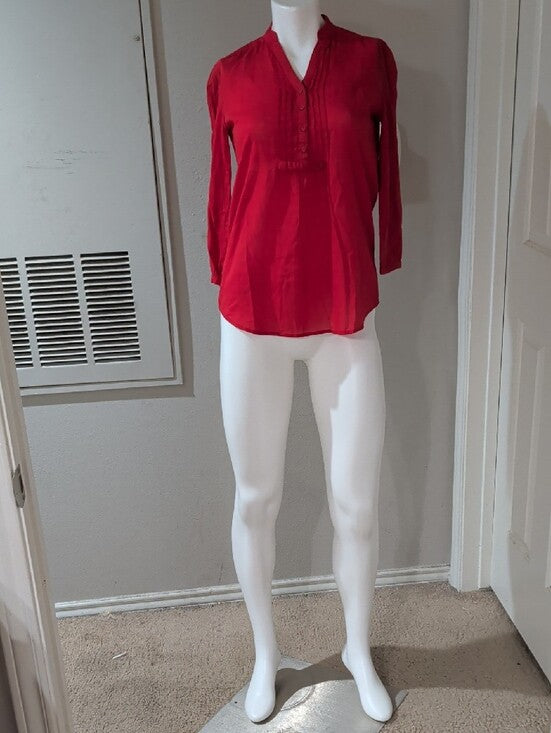 Esprit Red V-Neck Pintuck Button Tunic Women's 4 US