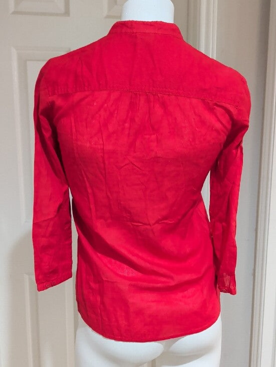 Esprit Red V-Neck Pintuck Button Tunic Women's 4 US