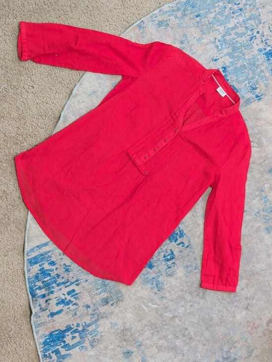 Esprit Red V-Neck Pintuck Button Tunic Women's 4 US
