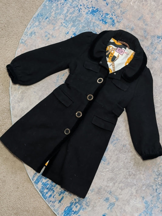 Retro Juicy Couture Black Girls' Pea Coat with Ring Accent Buttons Size Small