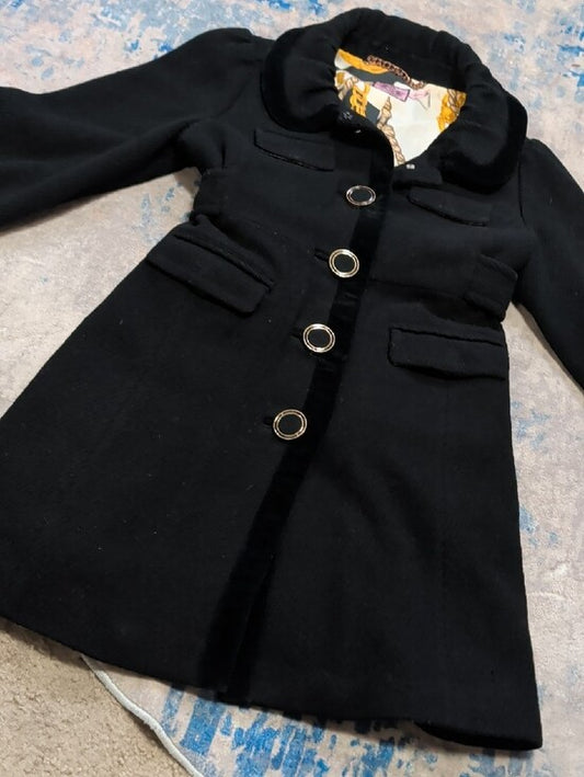Retro Juicy Couture Black Girls' Pea Coat with Ring Accent Buttons Size Small