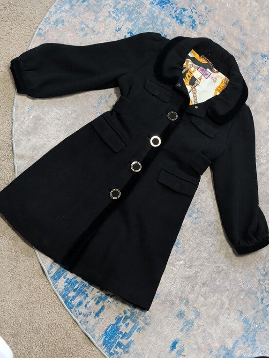 Retro Juicy Couture Black Girls' Pea Coat with Ring Accent Buttons Size Small
