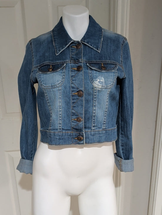 Vintage Old Navy Blue Cropped Denim Jacket Women's M Fall 2005 Collection Y2K