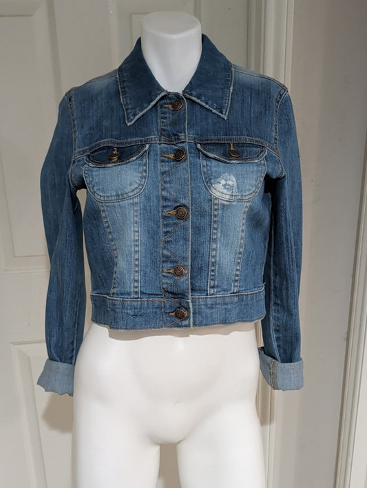 Vintage Old Navy Blue Cropped Denim Jacket Women's M Fall 2005 Collection Y2K