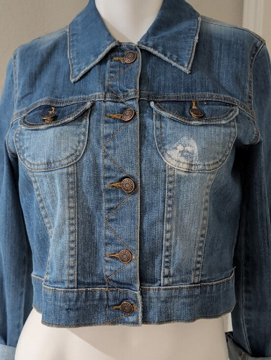 Vintage Old Navy Blue Cropped Denim Jacket Women's M Fall 2005 Collection Y2K