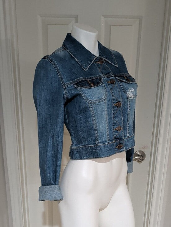 Vintage Old Navy Blue Cropped Denim Jacket Women's M Fall 2005 Collection Y2K