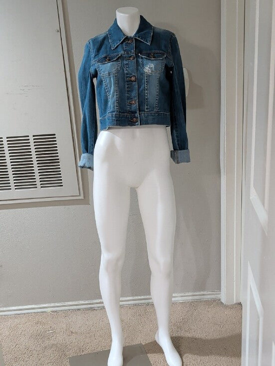Vintage Old Navy Blue Cropped Denim Jacket Women's M Fall 2005 Collection Y2K