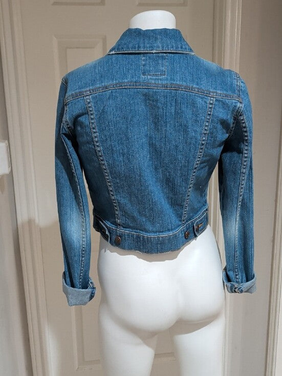 Vintage Old Navy Blue Cropped Denim Jacket Women's M Fall 2005 Collection Y2K