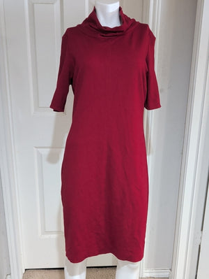 Ralph Lauren Deep Red 3/4 Sleeve Cowl-Neck Midi Dress Women's 16