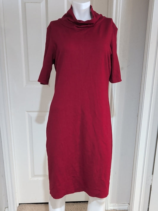Ralph Lauren Deep Red 3/4 Sleeve Cowl-Neck Midi Dress Women's 16