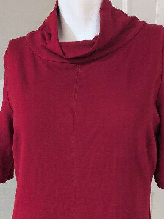 Ralph Lauren Deep Red 3/4 Sleeve Cowl-Neck Midi Dress Women's 16