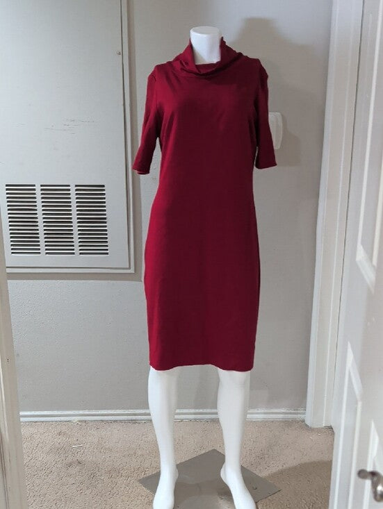 Ralph Lauren Deep Red 3/4 Sleeve Cowl-Neck Midi Dress Women's 16