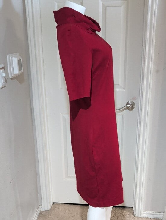 Ralph Lauren Deep Red 3/4 Sleeve Cowl-Neck Midi Dress Women's 16