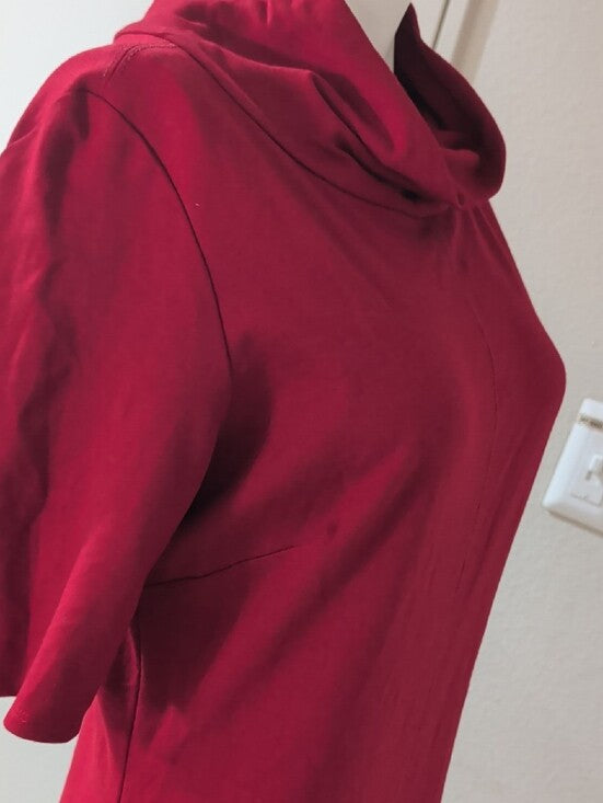 Ralph Lauren Deep Red 3/4 Sleeve Cowl-Neck Midi Dress Women's 16
