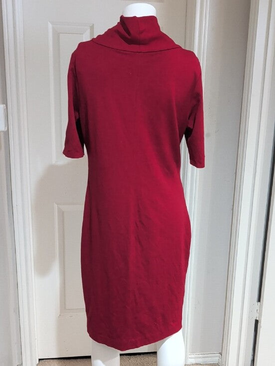 Ralph Lauren Deep Red 3/4 Sleeve Cowl-Neck Midi Dress Women's 16