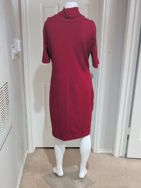 Ralph Lauren Deep Red 3/4 Sleeve Cowl-Neck Midi Dress Women's 16