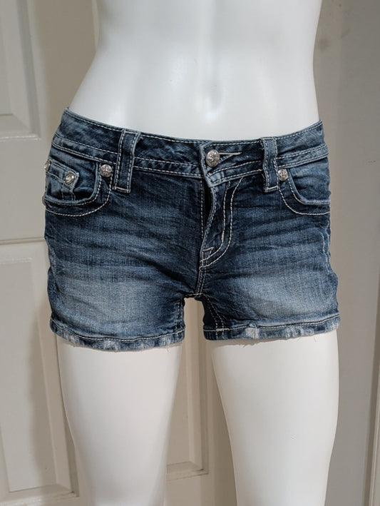 Miss Me Distressed Medium Blue Low-Rise Denim Shorts Y2K Women's 28 Retro