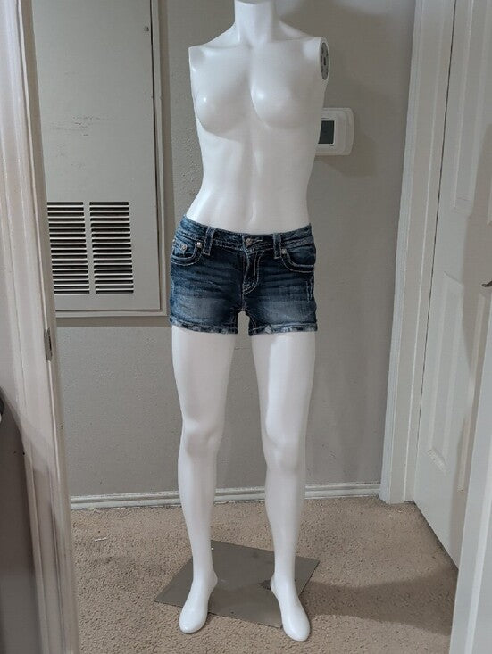 Miss Me Distressed Medium Blue Low-Rise Denim Shorts Y2K Women's 28 Retro