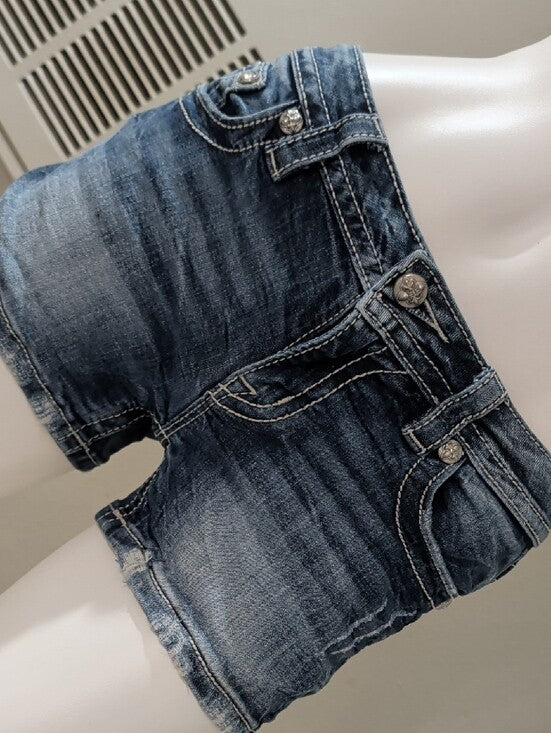 Miss Me Distressed Medium Blue Low-Rise Denim Shorts Y2K Women's 28 Retro