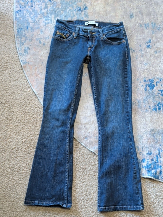 Levi's 2012 Too Super Low-Rise Stretch Blue Flared Jeans Women's 1 (Juniors) Y2K