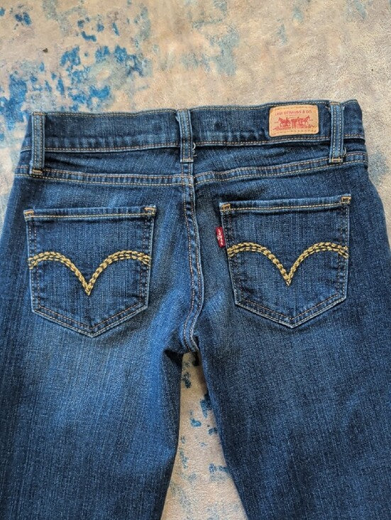 Levi's 2012 Too Super Low-Rise Stretch Blue Flared Jeans Women's 1 (Juniors) Y2K