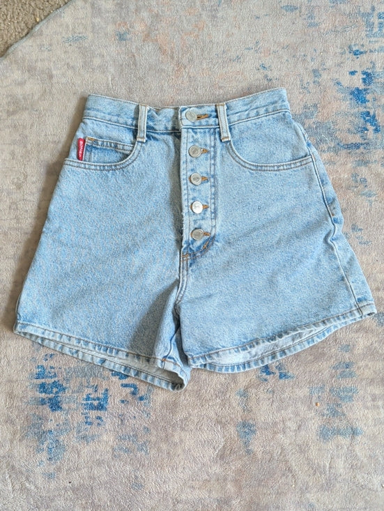 Vintage 2002 Release Bongo Light Wash High-Rise Button-Fly Denim Shorts Sz 1 Y2K