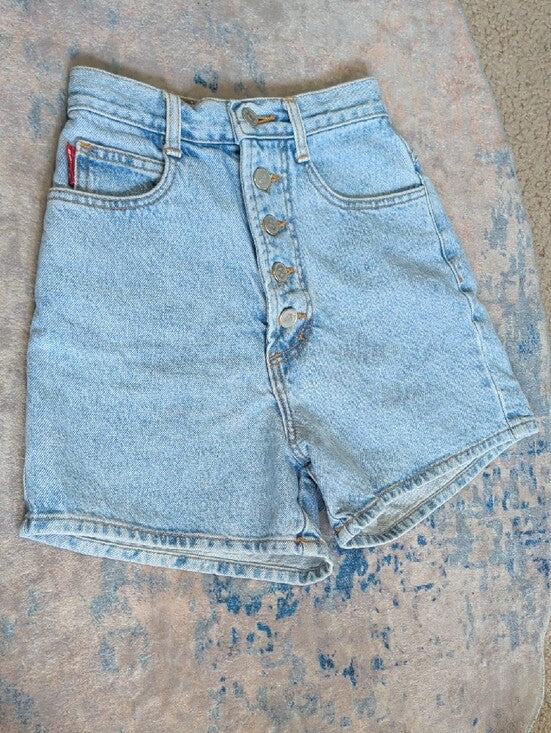 Vintage 2002 Release Bongo Light Wash High-Rise Button-Fly Denim Shorts Sz 1 Y2K