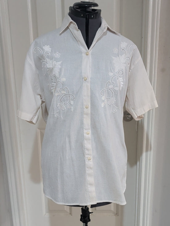 Vintage Y2K/Retro Anna Matiche Cream Embroidered Western Button-Down – Unisex / Fits Men's Medium