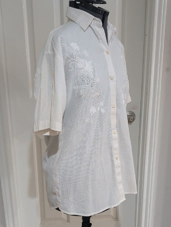 Vintage Y2K/Retro Anna Matiche Cream Embroidered Western Button-Down – Unisex / Fits Men's Medium