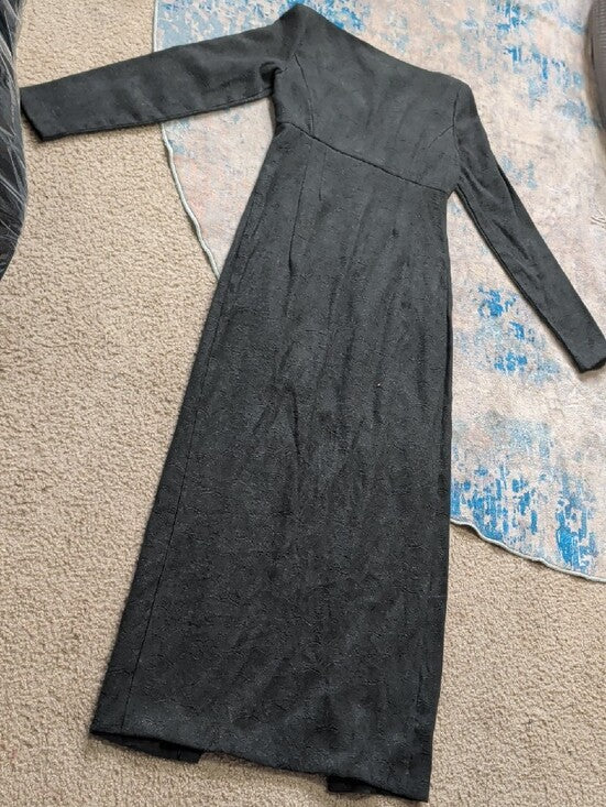 Tritan & Iseut Black Long-Sleeve Textured Maxi Duster Coat w Button Bodice 1/XXS
