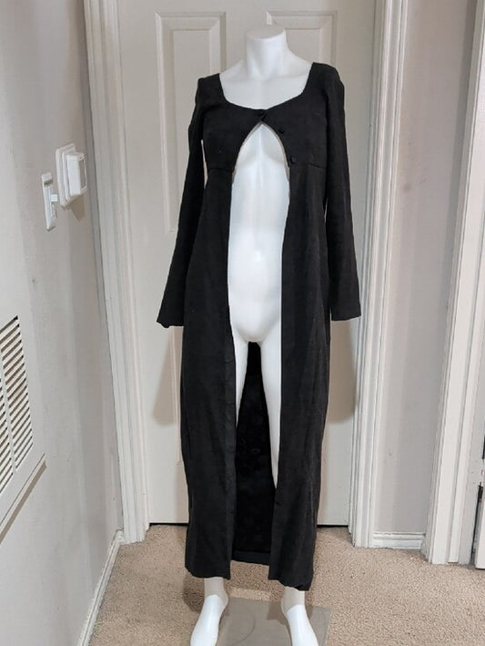 Vintage Tristan & Iseut Black Textured Maxi Duster Coat - Button Bodice Bodice XXS/0