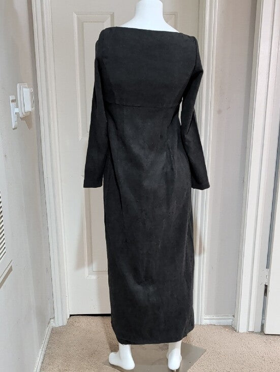Tritan & Iseut Black Long-Sleeve Textured Maxi Duster Coat w Button Bodice 1/XXS